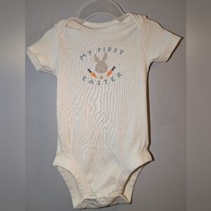 🐰 Carter's "My First Easter" Cream Bunny Motif Cotton Baby Onesie 6 Months